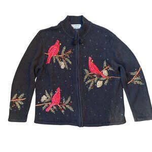 Vintage Heirloom Collectibles Beaded Sequin Cardinal Cardigan Sz L Holiday